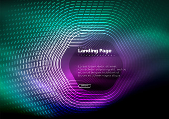 Neon glowing techno hexagon shape lines, hi-tech futuristic abstract background, landing page template