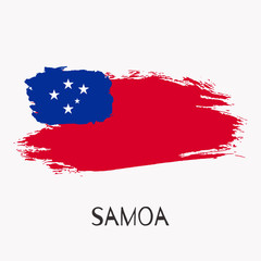 Samoa vector watercolor national country flag icon. Hand drawn illustration with dry brush stains, strokes, spots isolated on gray background. Painted grunge style texture for posters, banner design.