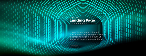 Neon glowing techno hexagon shape lines, hi-tech futuristic abstract background, landing page template
