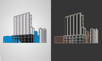 Silos de stockage industriels en 4 couleurs personnalisables avec 2 rendus graphiques différents © Olivier Piéton