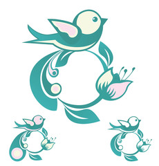 Circular ornament with a bird, leaf and flower. Logo, emblem. Vector illustration