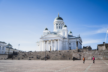 Wide Angle of the White Church in Helsinki during a sunny day, Finland