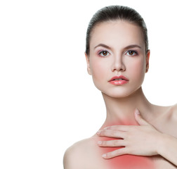 Isolated woman having a pain in a chest neck area