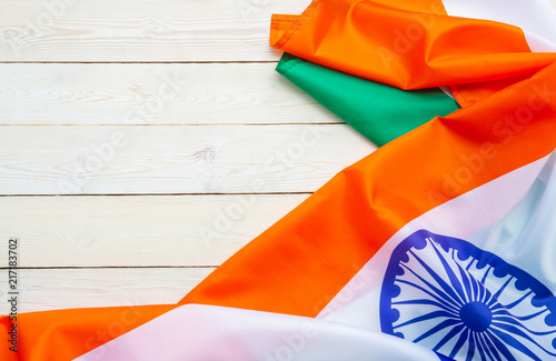 India Flag On Wood Texture Background Concept For 15 August