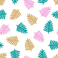 Fototapeta premium Seamless pattern Tropical leaves. Print with hand drawn jungle exotic plants. Vector wallpaper on white background