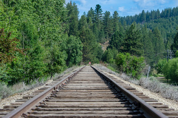 Obraz premium Long Silent Railroad Tracks Extending on and Waiting Patiently