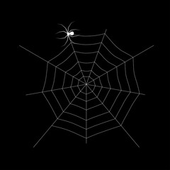 Spider web and isolated on black background. Design element for Halloween. Vector illustration.
