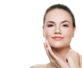 Fototapeta premium Elegant lady spa model isolated on white background. Beautiful young woman portrait