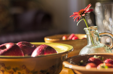 Red Fruit and Flower on Table