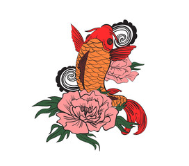 Decorate seamless pattern with a Koi fish. Vector illustration.