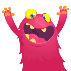 Excited monster waving hands. Funny Halloween character
