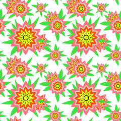 Fototapeta na wymiar Summer time seamless pattern with tropical flowers and leaves.
