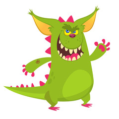 Angry cartoon monster dragon or dinosaur. Vector illustration