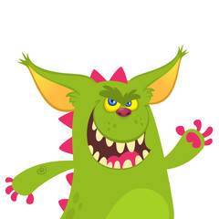 Cartoon dragon character waving. Vector illustration