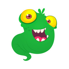 Cute green monster flying with big yellow eyes. Vector illustration