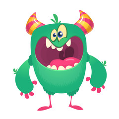 Funny cartoon monster. Cool cartoon character for children party decoration or sticker print