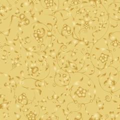 Golden endless background with floral ornament. Seamless pattern