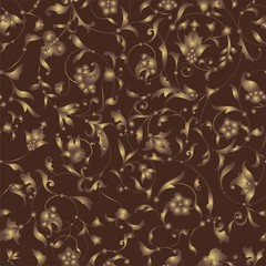 Seamless pattern with golden ornament. Chocolate theme