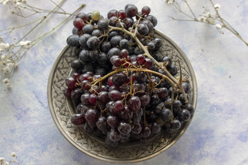 black grapes flat lay