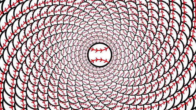 Looped Full Circular Baseballs with Center Ball Geometric Pattern Animated Cartoon Illustrated Background Element UHD 4K