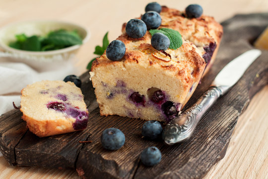Healthy lemon bread with blueberries