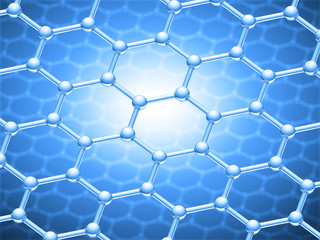 3D illustration of Graphene atomic structure. Abstract nanotechnology hexagonal geometric form close-up background. 3D rendering