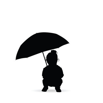 child seizes and holds the umbrella silhouette