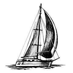 Single-masted sailboat vector sketch isolated