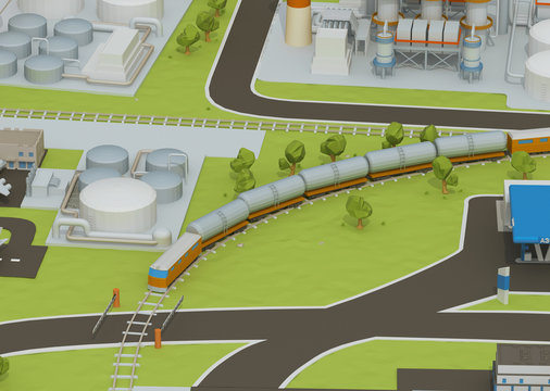 Illustration Of Train Transportation Of Oil, Transporting Gas Or Oil On Land Station