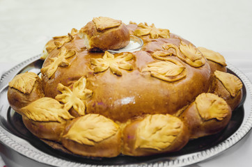 Homemade white bread with salt. Russian traditions.