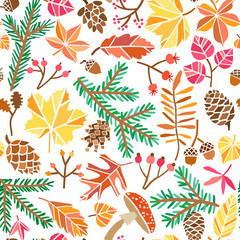 Vector autumn forest nature illustration hand drawn set