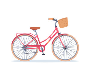 Fototapeta na wymiar City Female Pink Bike With Basket Bicycle Illustration