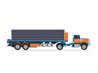 Modern Commercial Large Structural Pipe Truck Expedition Illustration In Isolated White Background 