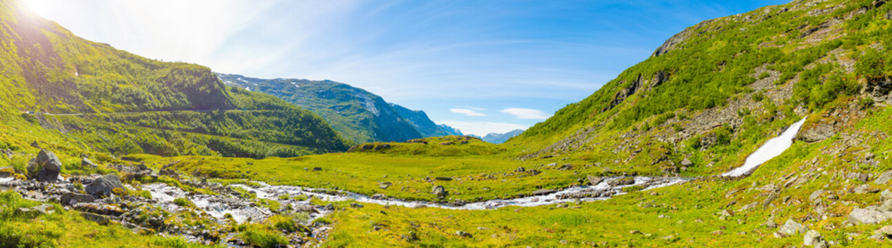 Landscape of the Geiranger valley near Dalsnibba mountain in Norway