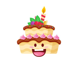 Happy Cute Delicious Birthday Cake Cartoon Character Illustration