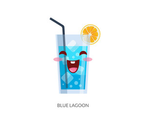 Cute Tropical Cocktail Drink Cartoon Character Illustration In Isolated White Background