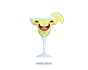 Cute Tropical Cocktail Drink Cartoon Character Illustration In Isolated White Background