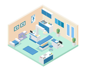 Modern Hospital Surgery Room Area Interior in Isometric View Illustration In Isolated White Background
