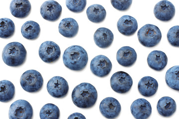 healthy background. blueberries isolated on white background. top view