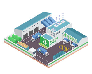Modern Isometric Green Recycle Factory Building With Solar Panel Energy Illustration