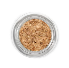 Old glass bottle with cork isolated on white, top view