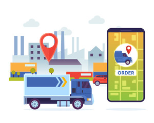 Fototapeta premium Modern Urban City Cargo Delivery Mobile Tracking System Illustration