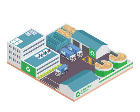 Modern Isometric Green Recycle Factory Building With Solar Panel Energy Illustration