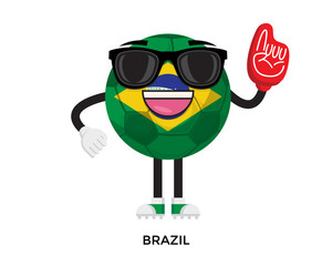 Cool International Brazil Flag Soccer Ball Supporter Mascot Tournament Illustration