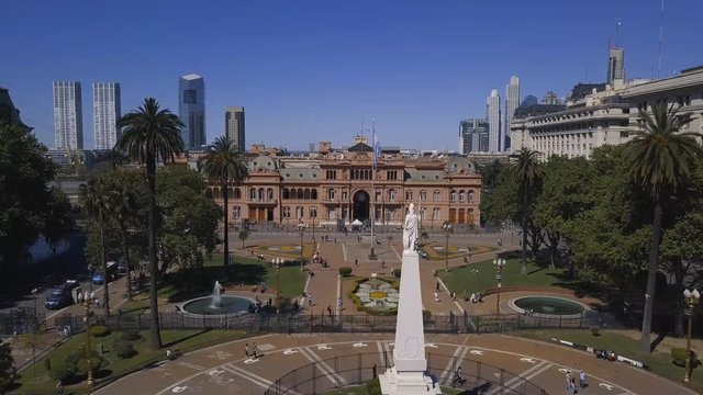 Casa Rosada Plaza de Mayo Federal District Buenos Aires Argentina.  Beautiful 4k drone video sunny day at Casa Rosada in Plaza de Mayo Buenos Aires