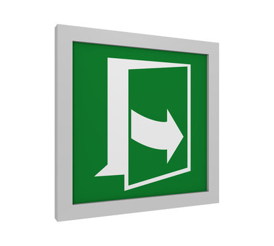 Rettungszeichen (Tür öffnen durch ziehen auf der linken Seite) nach ASR (A1.3) / ISO. 3d Render