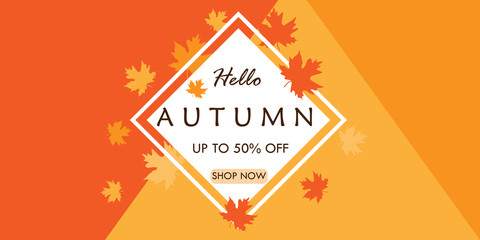 Autumn background, sale banner with leaves for shopping. Vector illustration.