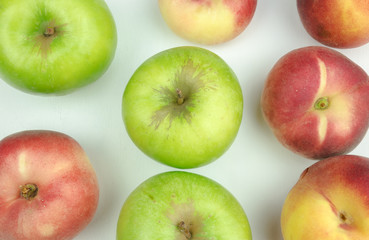 Fruit collection top view of apple, nectarine, isolated on white background. useful fruit.