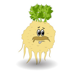 Cartoon vegetable -  silhouette celery. Cute character vegetable celery face isolated on white background vector illustration. Simple  silhouette celery face icon vector. 