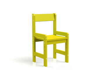 Little child wooden chair on a white background. 3D-model rendering chair.